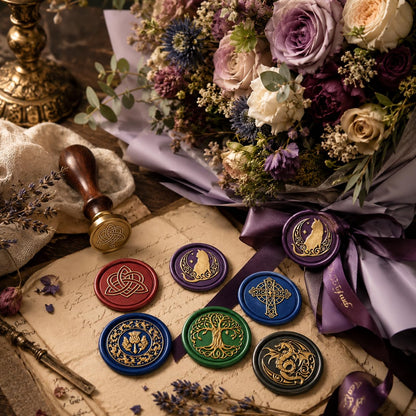 SWANGSA Celtic Wax Seal Stamp Gift Box Set, Vintage 6 Sealing Heads + 1 Wooden Hilt, Wax Stamp Kit for Party Invitations, Envelopes, Cards and Gift Packaging
