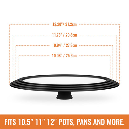 CnSneg Universal Lids for Pots, Pans and Skillets, 10.5", 11" and 12" Pan Lid, Tempered Glass Pot Lid with Silicone Rim Heat Resistant, Replacement Pan Cover for Frying, Wok, Crock Pot Lid, Black