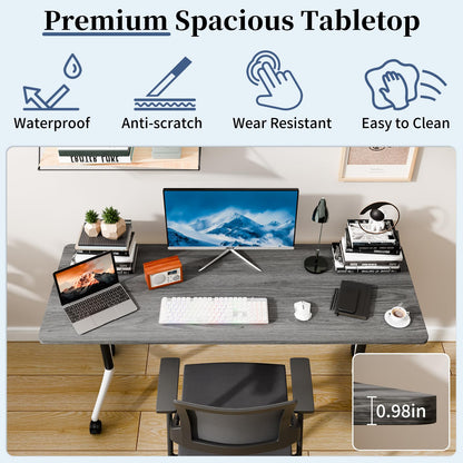 Modular Folding Conference Table with Wheels,2 Pack Mobile Conference Room Tables,Filp Top Rolling Meeting Training Tables for Office,Classroom,Library,Seminar,Boardroom,school(2pack,Grey,47in)