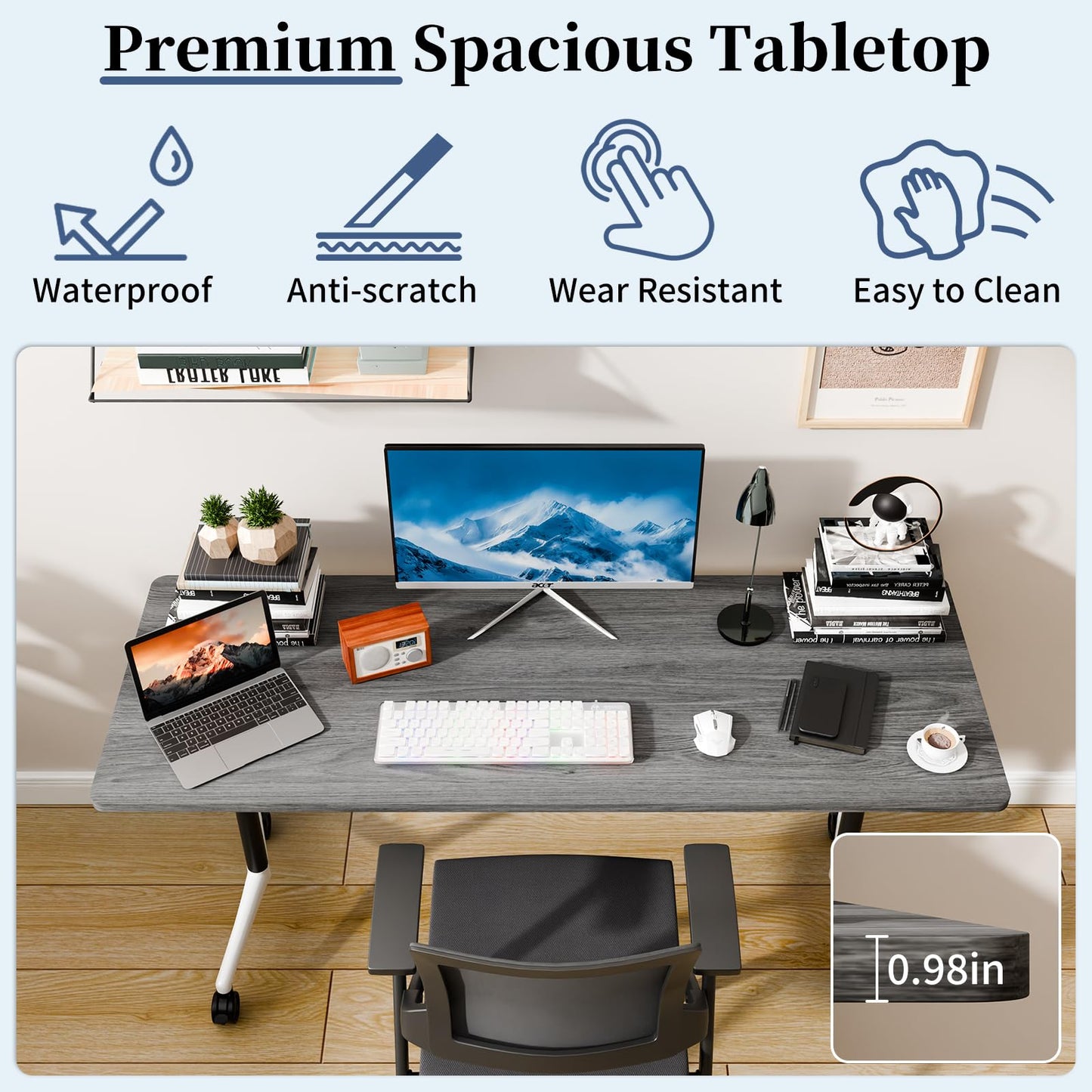 Modular Folding Conference Table with Wheels,8 Pack Mobile Conference Room Tables,Filp Top Rolling Meeting Training Tables for Office,Classroom,Library,Seminar,Boardroom,school(8pack,Grey,47in)