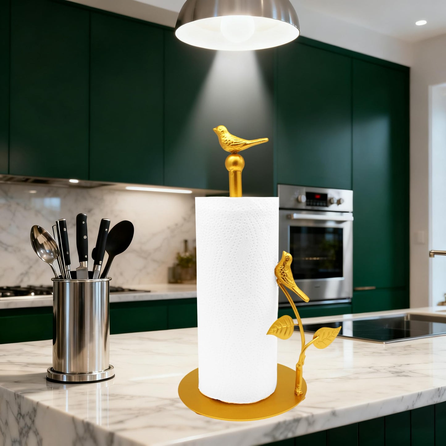 Gold Paper Towel Holder with Arm Fit Most Size Paper Roll Gold Paper Towel Holder Countertop Golden Bird Decor for Kitchen