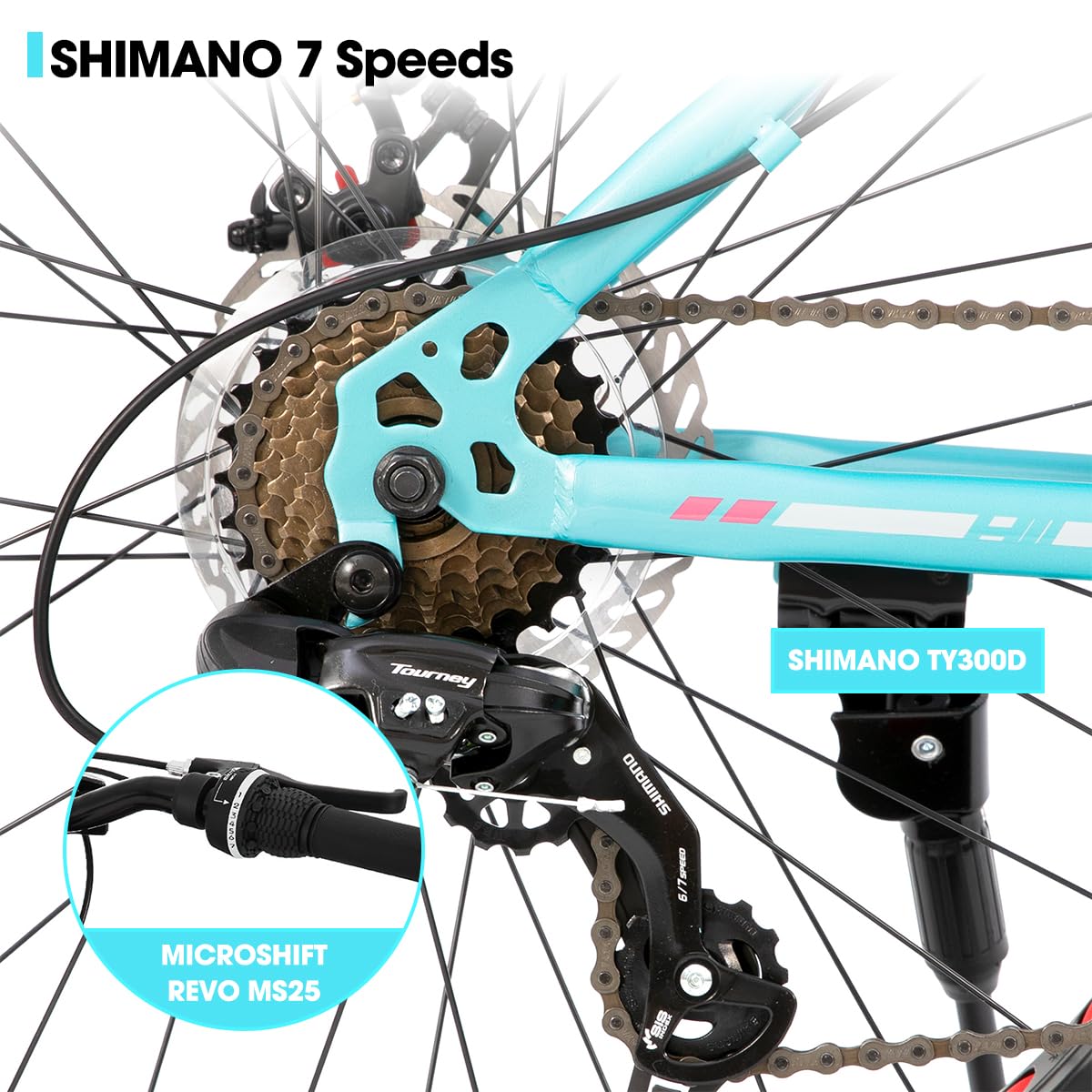HH HILAND 26 Inch Kids' Bicycles Fat Tire Mountain Bike for Boys and Girls, 7-Speed, Dual-Disc Brake, Kids Beach and Snow Bicycle for Big Kid Green