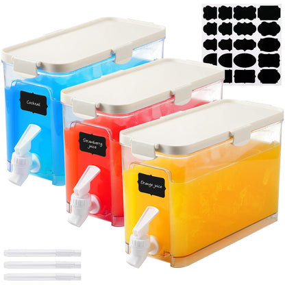 Mumufy 3 Set Plastic Drink Dispensers for Parties Beverage Dispenser for Fridge with Spigot Iced Juice Lemonade Container with Labels and Pens Summer Party Supplies(1 Gallon,White)