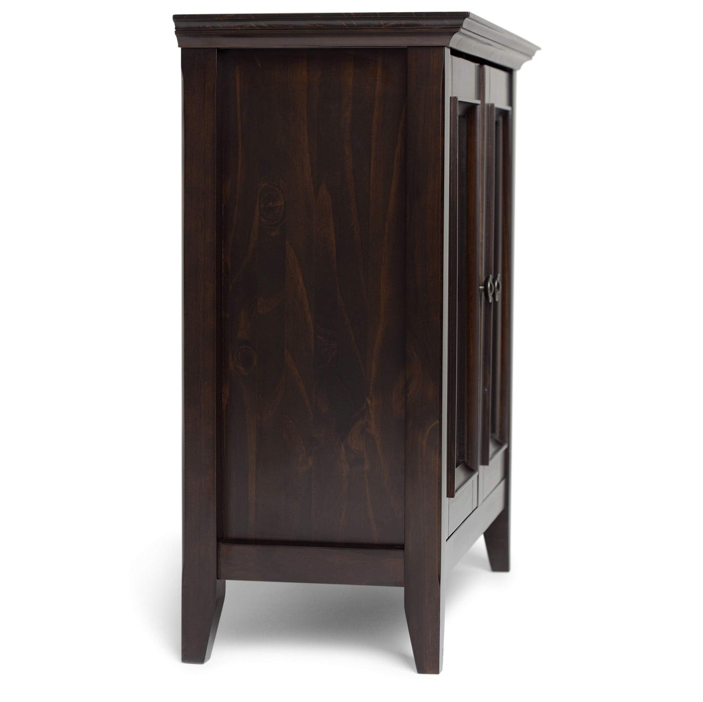SIMPLIHOME Amherst 32-inch Wide Solid Wood Transitional-Style Low Storage Cabinet in Hickory Brown for Living Room, Entryway, or Dining Area with Adjustable Shelves