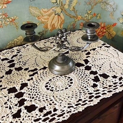 15X27inches 2PC USTIDE Floral Crochet Table Runner , Beige Cotton Table Doilies for Dressers and End Tables,Crochet