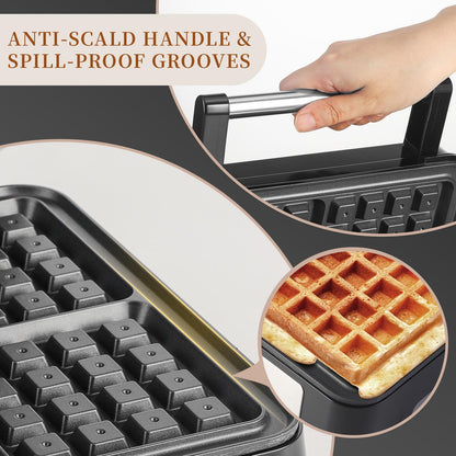 UVFAST Waffles Maker Waffle Iron, 4 Belgian Square Waffle Maker, Belgian Waffle Maker Thick with Non-stick Plate, Breakfast Waffle Machine Make Waffle in Minutes, 3 Browning Level, 1200W