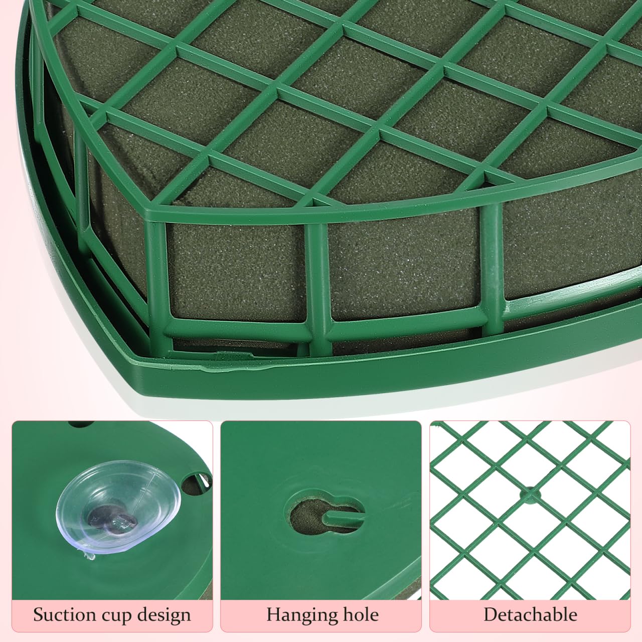 EXCEART Heart Shaped Floral Foam with 4Pcs Suction Cups, Green Wet Florist Sponge Blocks for Wedding Car Decoration, DIY Flower Arrangement Bricks for Parties & Anniversaries, Leak-Proof