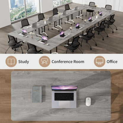 Folding Conference Table, Conference Room Tables with Wheels Foldable Large Rectangle Meeting Seminar Table for 6-12 People, Flip Top Mobile Training Table for Office Classr (4, Gray, 55.1in)