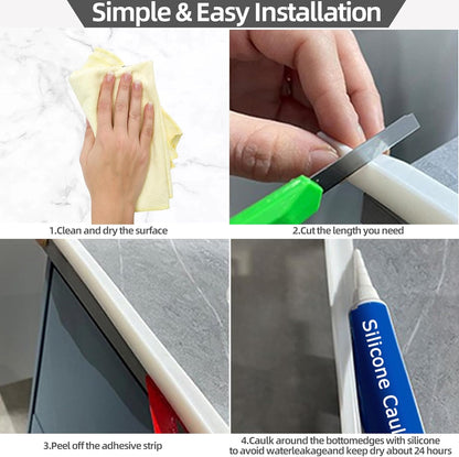 Collapsible Shower Threshold Water Dam Barrier, 39 Inch Self Adhesive Silicone Splash Guard for Bathroom Kitchen