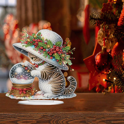 LXTONG Cat and Crystal Ball Diamond Painting Desktop Ornaments Kit, 5D DIY Stand Up Special Shaped Cute Cat Diamond Tabletop Ornaments Arts Crafts Kit for Adult Beginner Home Desktop Decor