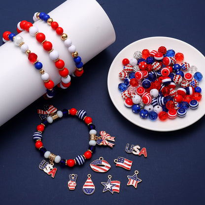 CEALXHENY 1050PCS+ American Flag Charms 4th of July Patriotic Beads for Jewelry Making Independence Day Star Heart Pendants for Necklace Earring Bracelet Making DIY Crafts Festive Decorations