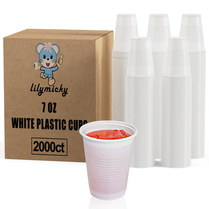 Lilymicky 2000 PACK 7 oz White Plastic Cups, 7 Ounce Disposable Drinking Cups for Birthday Parties, Picnics, Ceremonies