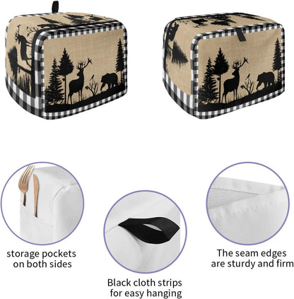 Toaster Cover 2 Slice, Christmas Animal Moose Elk Xmas Tree, Dust-Proof Cover with Pockets for Kitchen Appliance