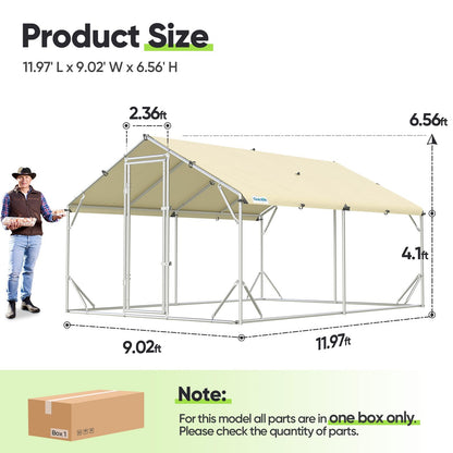 Quictent 12x9x6.6ft Metal Chicken Coop Run with Side Hardware Cloth, Elite Series Large Walk-in Outdoor Poultry Cage Heavy Duty Predator Proof Hen Duck Rabbit Farm Pen House, Waterproof Anti-UV Cover