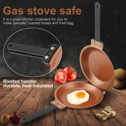 Iron Double Side Egg Frying Pan, Nonstick Skillet for Breakfast Cooking, Suitable for Gas Stove