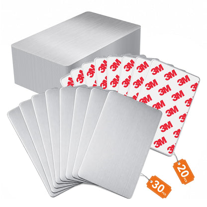 VMYTH 50 Pcs Stainless Steel Business Card Blanks w/Case, 3.4"x2.1" Thick 0.5mm Metal Business Cards for Laser Engraving (30 Standard, 20 Adhesive), Metal Business Card Blanks for House,Office,DIY
