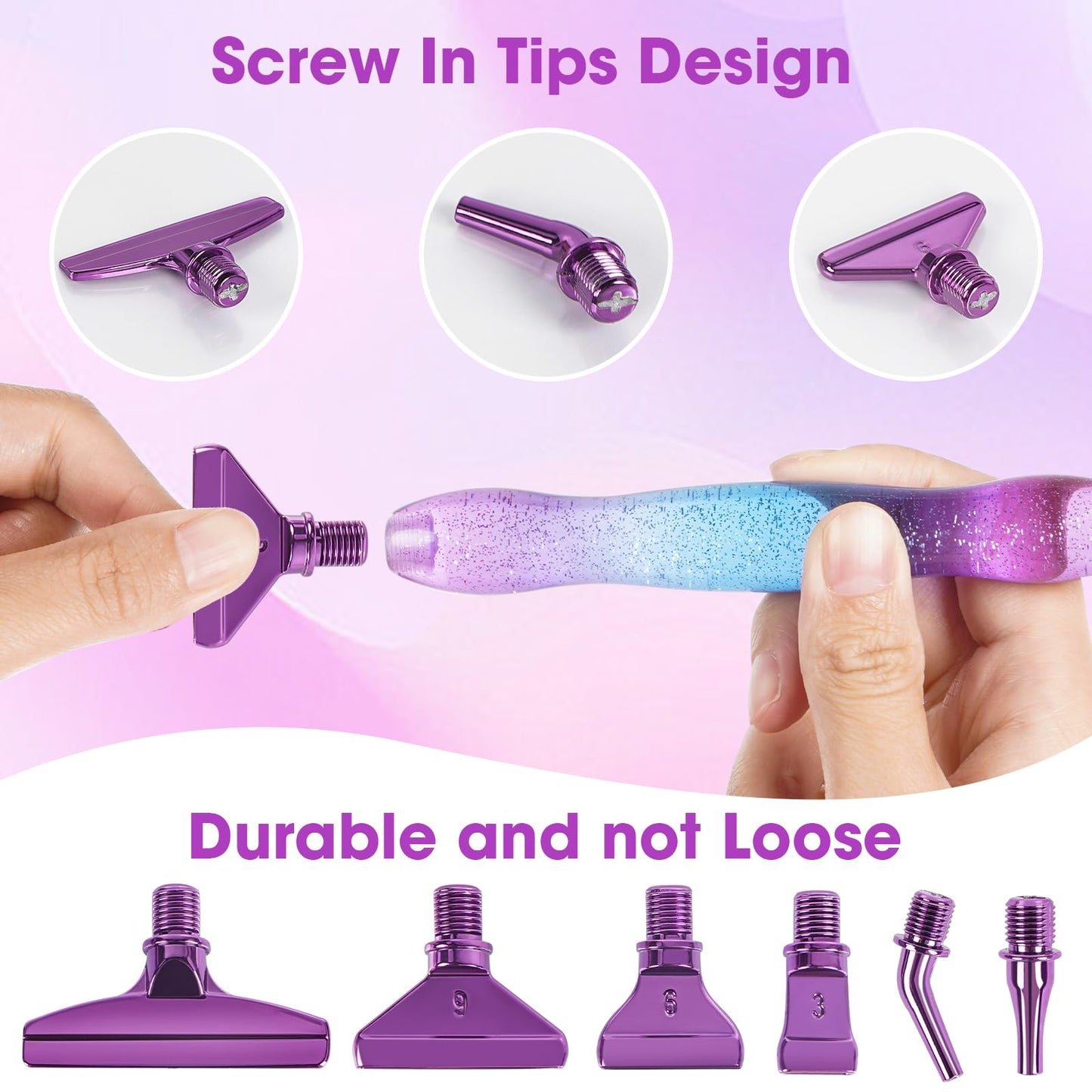 Taobido Ergonomic Diamond Painting Art Pen Accessories Kits with 6 Metal Tips, 6 Painting Glue Clay, Roller,Multi Placer Tips for DIY Crafts