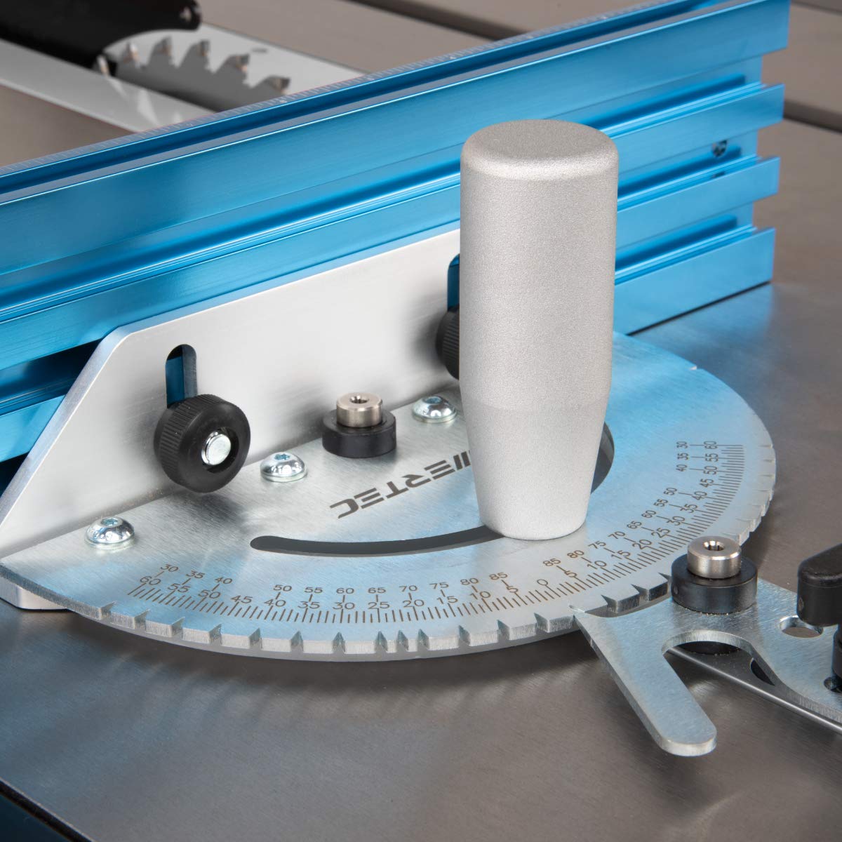 POWERTEC Universal Table Saw Miter Gauge and Aluminum Miter Bar, 27 Angle Stops Miter Gauge, Works w/Table Saws, Band Saw, Router Table (71142)