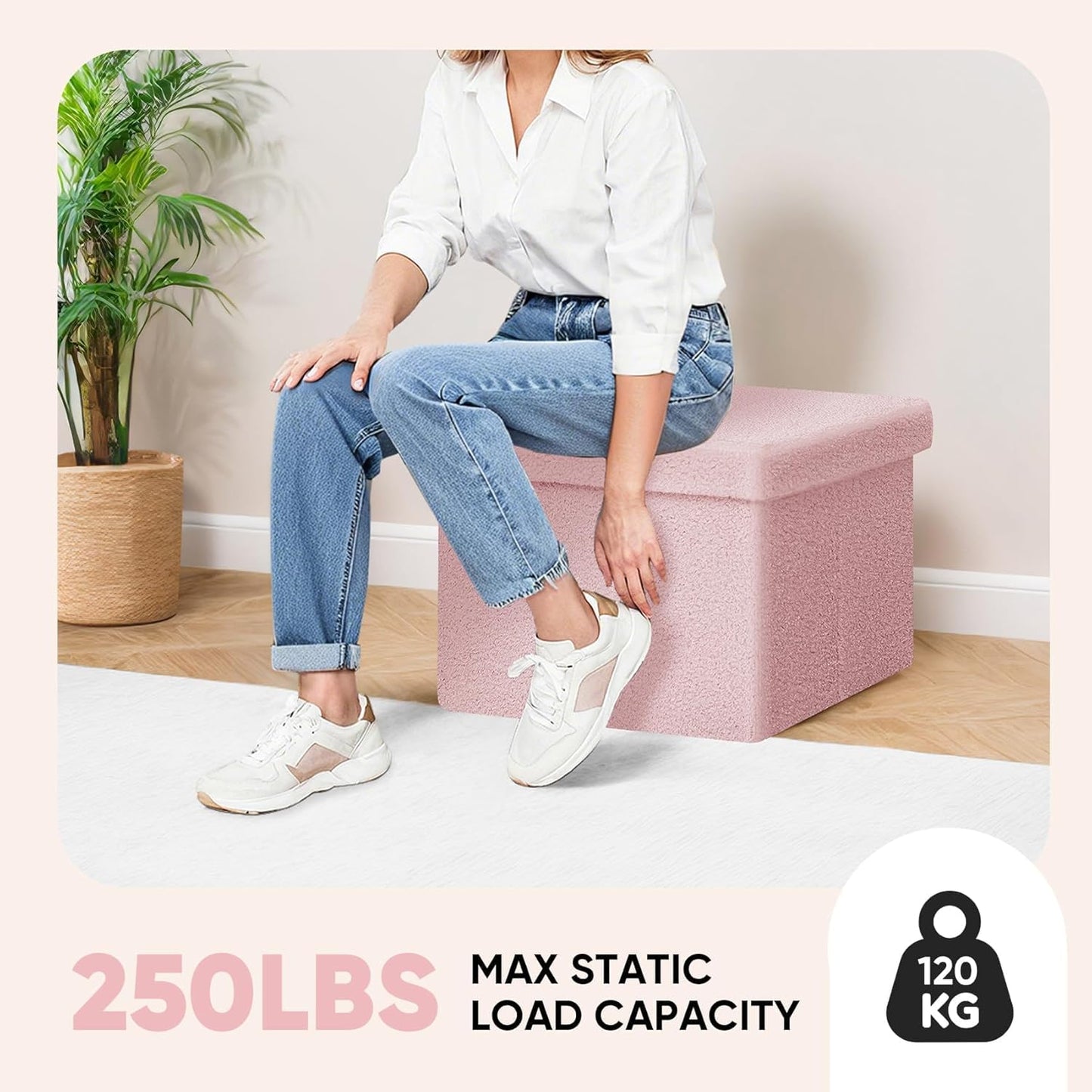 16.5L 12.6W 12.6H PINPLUS Sherpa Storage Ottoman Footrest Stool - Plush Foldable Cube with Hidden Compartment