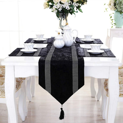 San Tungus 13 84 Inch Multi-Size Elegant Table Runner with Tassels Bright Rhinestone, x for Farmhouse Long Side Desk