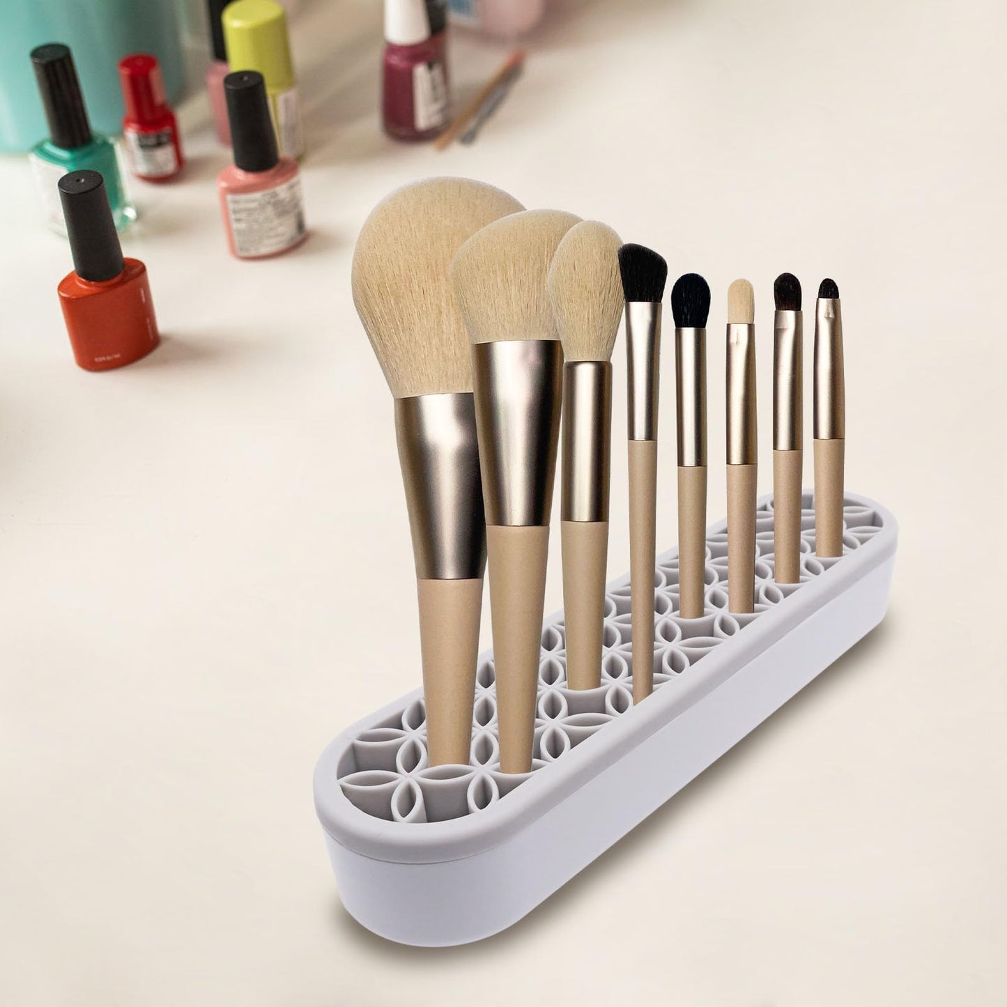 GDFYMI 2Pcs Grey Silicone Makeup Brush Holder Stand Makeup Brush Storage Make Up Brushes Holder Organizer for Painting Pen Brushes Nail Clippers Drill Pens Ruler Sewing Craft Tools