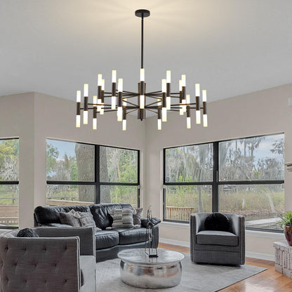 Povectolay Black Modern Chandelier 40-Light, Large Farmhouse Round Candle Chandeliers with Acrylic Shades, 38.6" Dining Room Light Fixture for High Ceilings, Living Room, Foyer, Entryway, G9 Base