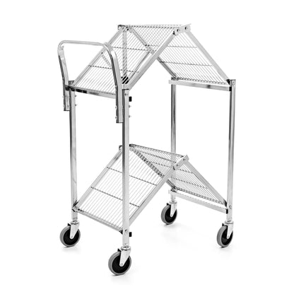 Stand Steady Original Tubstr Collapsible 2 Shelf Wire Cart, Easy to Push Heavy Duty Rolling Utility Cart, Folds Up for Storage, Commercial Grade (Chrome, 33.56” D x 18” W x 37.16” H)