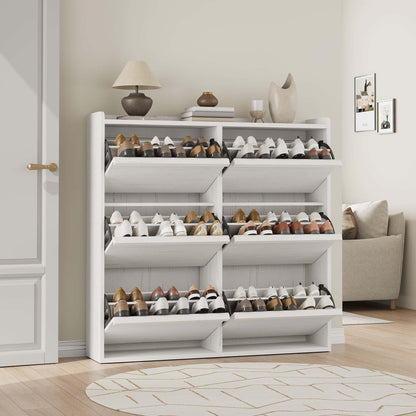 CABIHOME Shoe Cabinet with 6 Flip Drawers, Narrow Cabinet with Adjustable and Removable Shelves, Modern Wooden Shoe Organizer with Hidden Handle for Entryway, Hallway, Living Room, Antique White