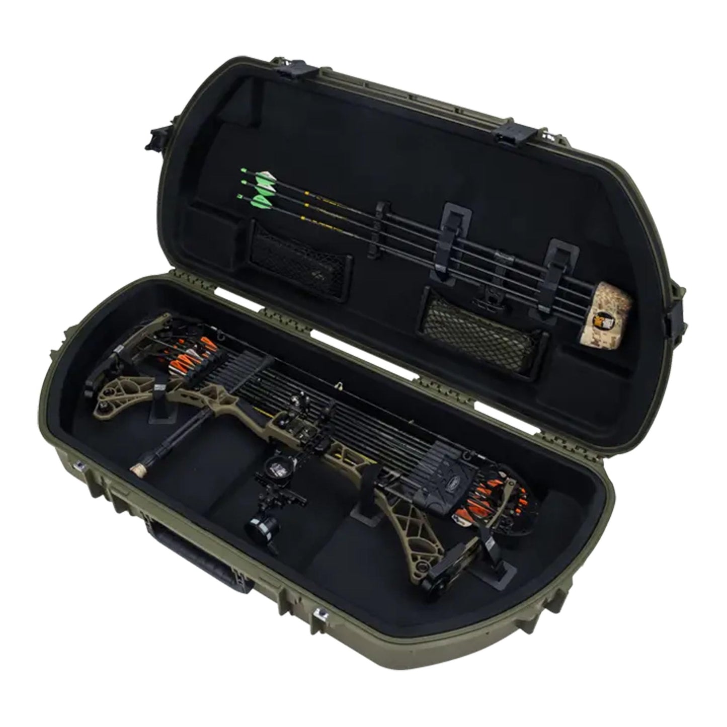 SKB Hard Protective Storage Case for Archery Bow and Arrows, iSeries Shaped Bow Case, Green - Quiver Holder and Gear Box for Hunting Accessories