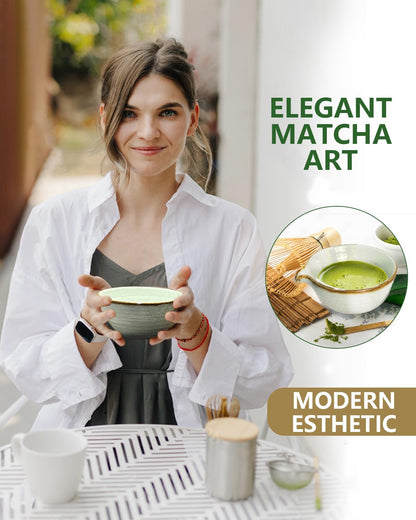 Taruzil Matcha Whisk Set with Matcha Bowl, Matcha Bamboo Whisk, Scoop, Sifter, Matcha Whisk Holder Unique Gifts for Women Mom Her Girl Friend Home Kitchen Decor Gifts for Christmas, Birthday