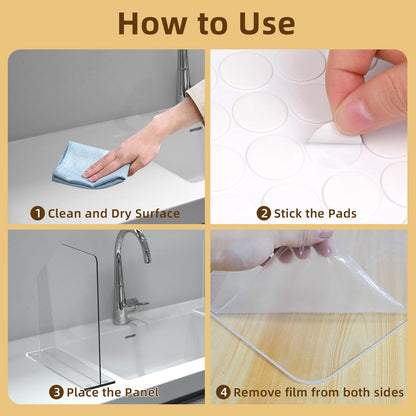 2 Pcs Acrylic Sink Splash Barrier, Clear Splatter Barrier, Freestanding Protective Panel with Cutaway, for Kitchen Hospital Labs Office, 23.6" L x 4.5" W x 18.5" H