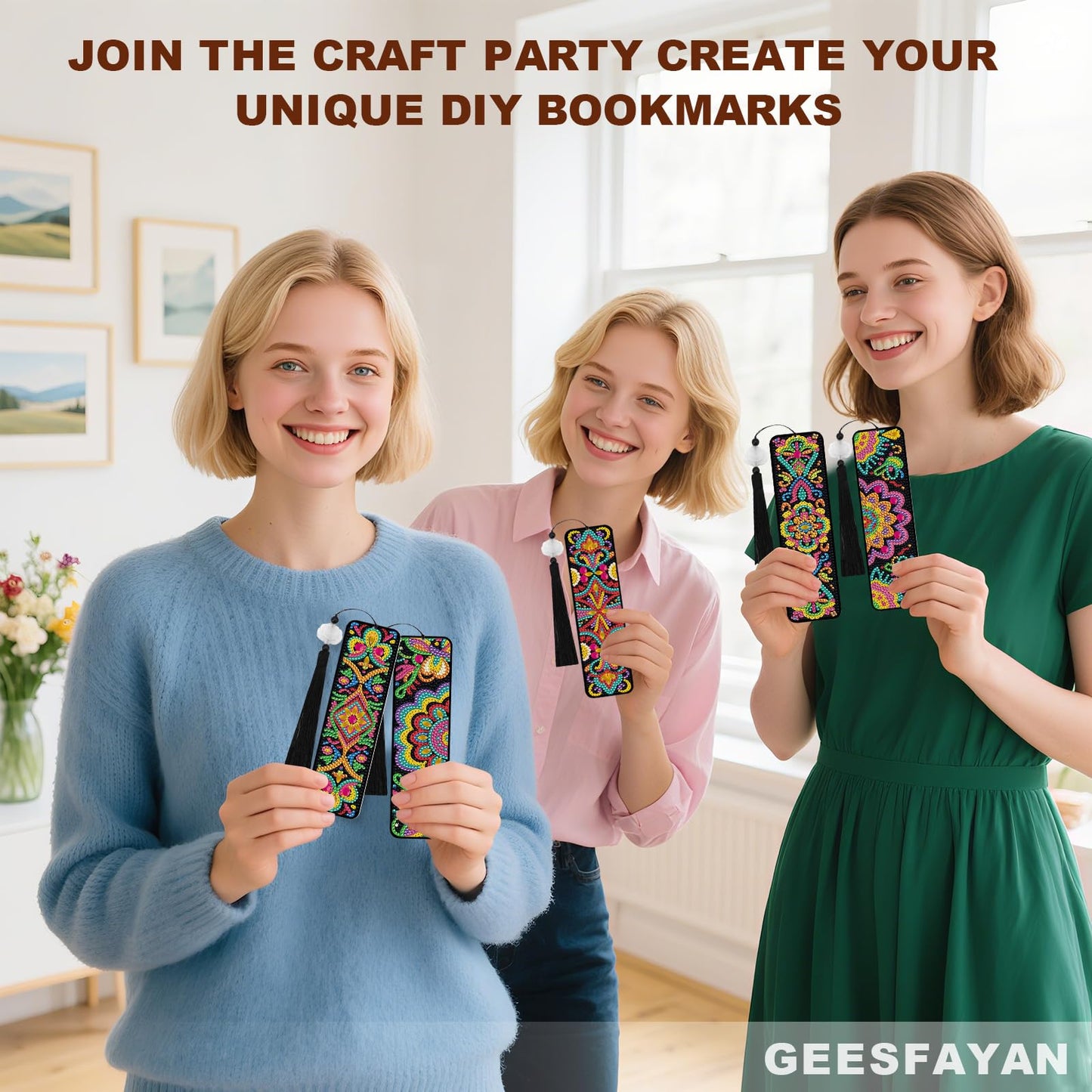 geesfayan 8 Pcs Diamond Art Bookmarks Kits for Adults with Tassel, 5D DIY Book Marks Dimond Art Paintings Gem Art,Diamond Painting Bookmarks for Book Lovers(Mandala)