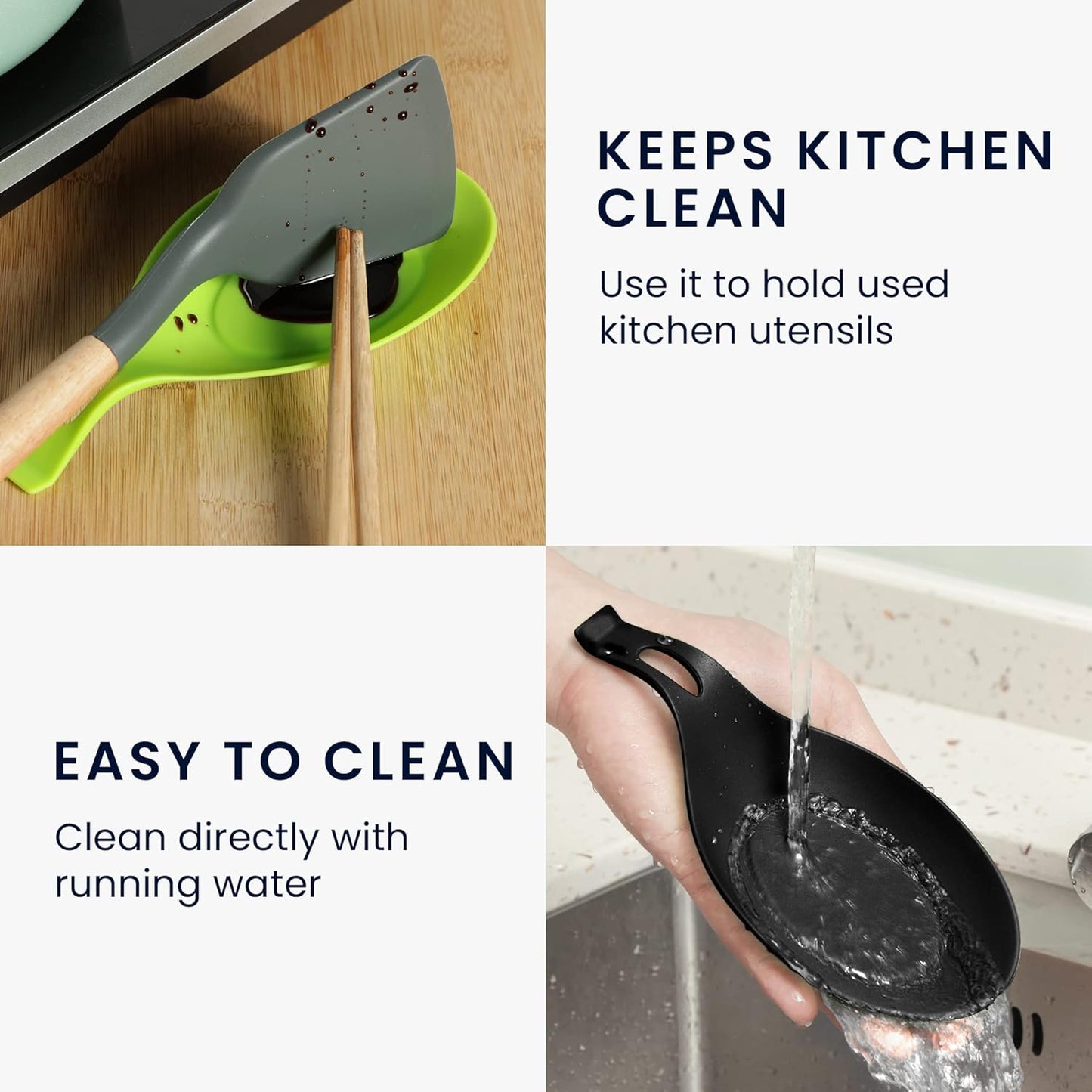 kwmobile Silicone Spoon Rest Set - 2 Pieces Holders for Stove Top Kitchen Counter, Rests for Spoons and Utensils