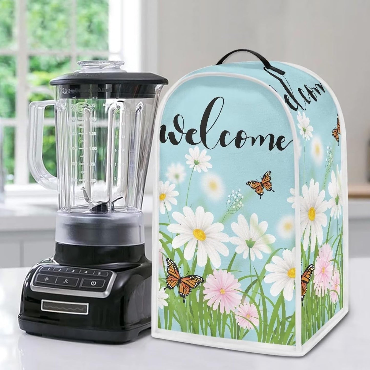 Daisy Sunflower Blender Dust Cover, Kitchen Appliance Protector for Stand Mixer and Coffee Maker with Top Handle
