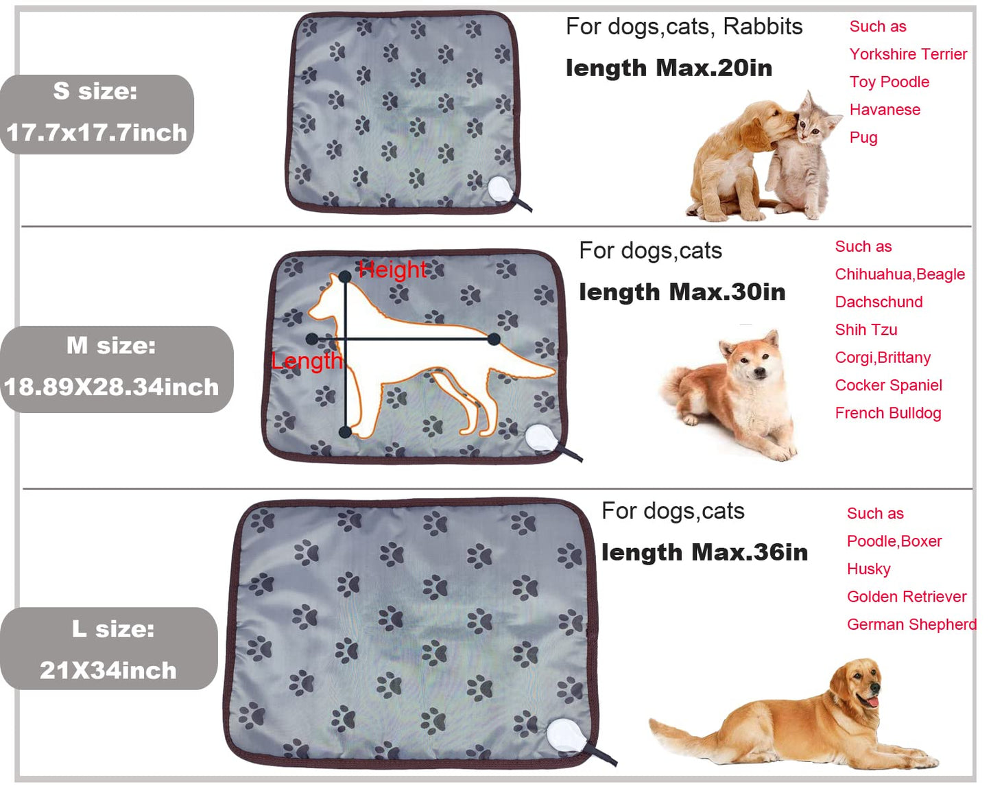 Pet Heating pad Outdoor Small Dog cat Heating pad Heated ped beds for Outside Dogs House Heater Electric Warming pad for Puppies with Timer,Chew Resistant Cord,Easy Clean,Waterproof