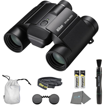 Nikon STABILIZED Binoculars 10x25 S, Image Stabilized Binoculars for Sports, Outdoors, & Wildlife, Compact, Bundle with a Nikon Lens Pen & Cleaning Cloth