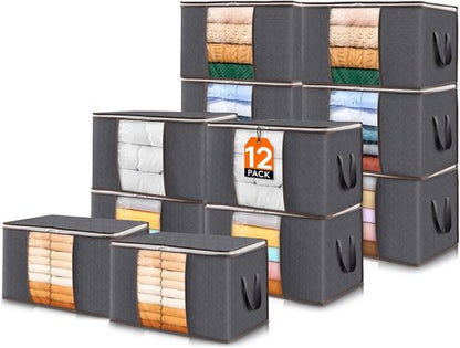 Lifewit 12-Pack 60L Clothes Storage Bins - Foldable Blanket Bags with Zippers & Clear Windows