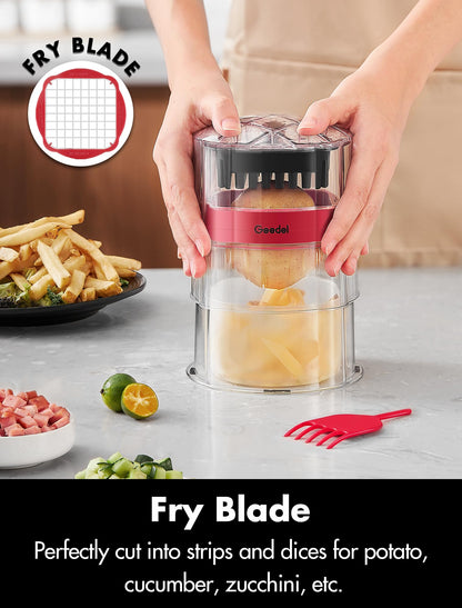 French Fry Cutter, Professional Home Style Onion Chopper, Vegetable Chopper Dicer Manual, Easy to Clean, Ultra Sharp Blades Thick-Strip Fry Cutter Apple Slicer and Corer, 3 Blades