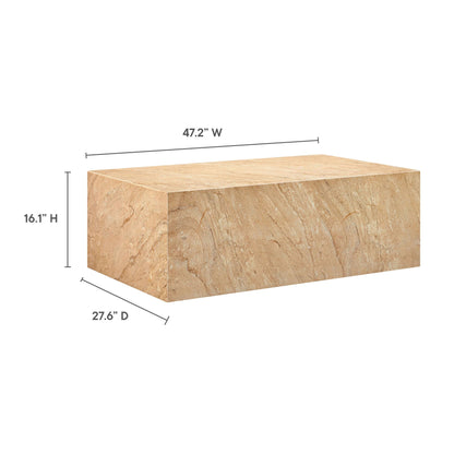 Modway Jordana 47 Inch Rectangle Concrete Coffee Table in Travertine – Plinth Coffee Table with Faux Stone Finish – Concrete Furniture Center Table for Living Room or Patio