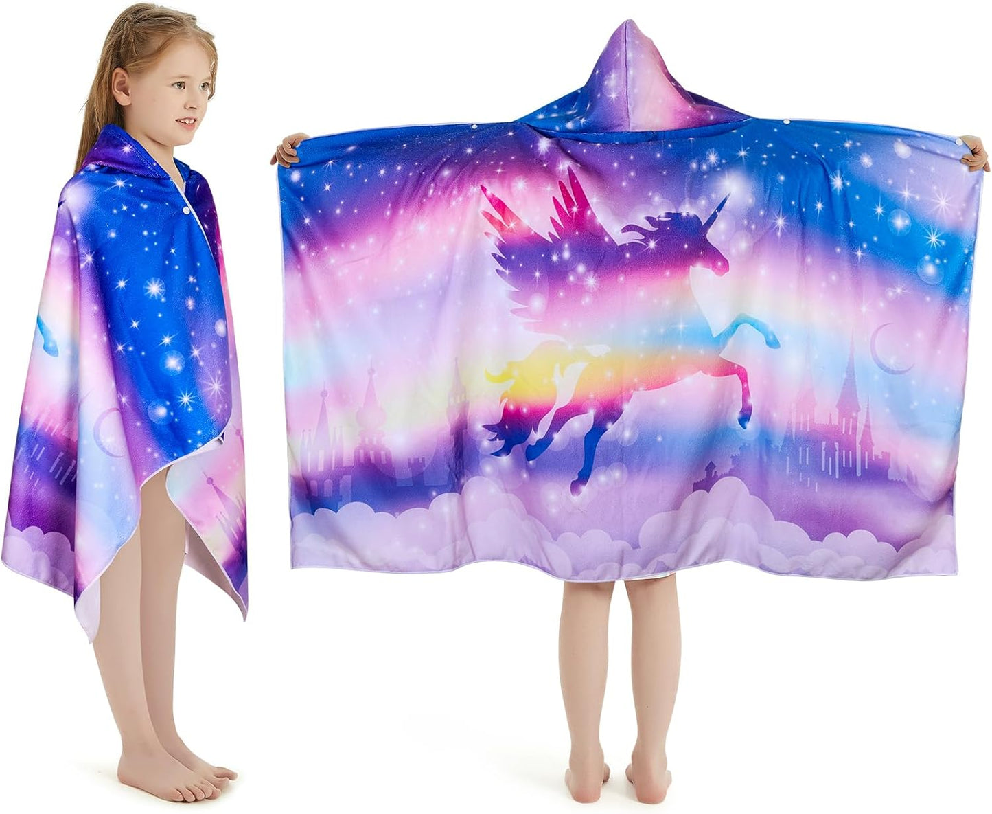 Towel Amigo 50" 30" 3 12 -1Pack Unicorn Hooded Towel, Oversized L x W for Ages to Kids, Unicorn Theme