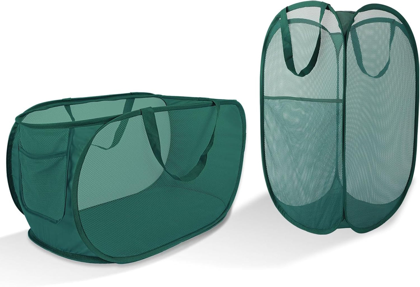 Collapsible Laundry Basket 2 Pack, Green Mesh Pop Up Hampers with Handles, Large Portable Travel Laundry Bag