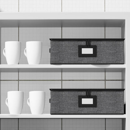 Aokeyee 2-Pack Cup & Mug Storage Box with Dividers, Hard Shell Organizer with Lid, Handles, Zippers & Label Slot, Holds 24 Mugs, Teacups & Glasses, Stackable Containerfor Moving & Protection, Grey