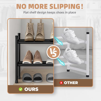 12 Closet, 2 STORAGE MANIAC Long Expandable Shoe Rack, Pairs Metal Wide Stackable Shoe Rack, Adjustable Shoes Shelf