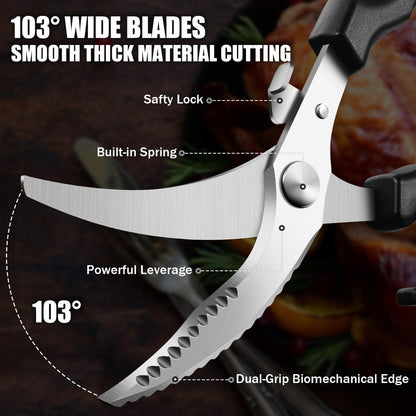 PURPLEBIRD Kitchen Scissors All Purpose - Stainless Poultry Shears Dishwasher Safe, Heavy Duty Kitchen Shears for Food, Cooking Scissor for Chicken, Fish, Turkey, Vegetable
