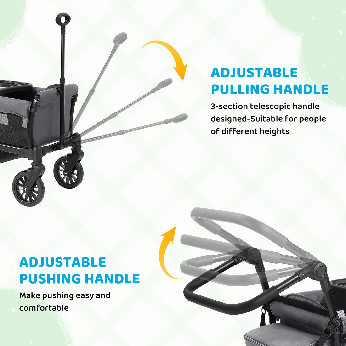 ELEMARA Foldable Wagon Stroller, Stroller Wagon for 2 Kids, Premium All Terrain Wagon for Kids with Removable Canopy, Adjustable Push/Pull Handle, Harnesses, Large Storage Bag, Gray