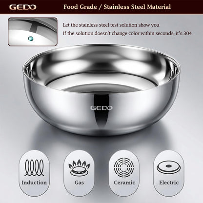 GEDO Triple-Layer 304 Stainless Steel Mixing Bowl, All Stovetop Compatible Deep Large Capacity Bowl with Non-Stick Mirror Polished Interior for Kneading Dough, Baking, Cooking (11in / 28cm)