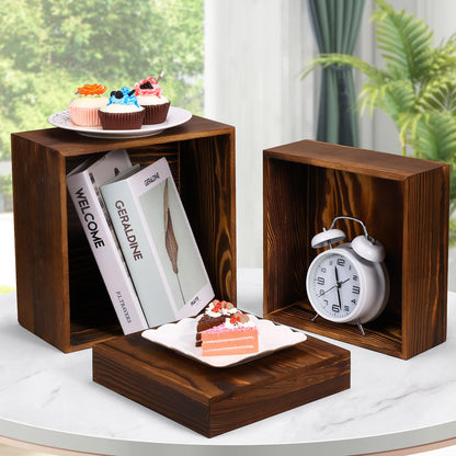 LEIFEOSH 6 Pack Wooden Risers Display Stands Rustic Wood Cake & Cupcake Stands for Party Square Food Risers for Buffet Wooden Crates for Display Home Decor