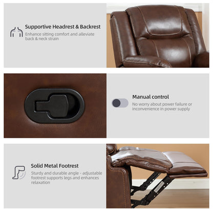 EBELLO Genuine Leather Manual Recliner Sofa Set, 1 Seat Reclining Chair, a Loveseat, a 3 Seater Sofa with Storage Cup Holders, Modern Durable Home Furniture Set for Living Room, Vintage Brown