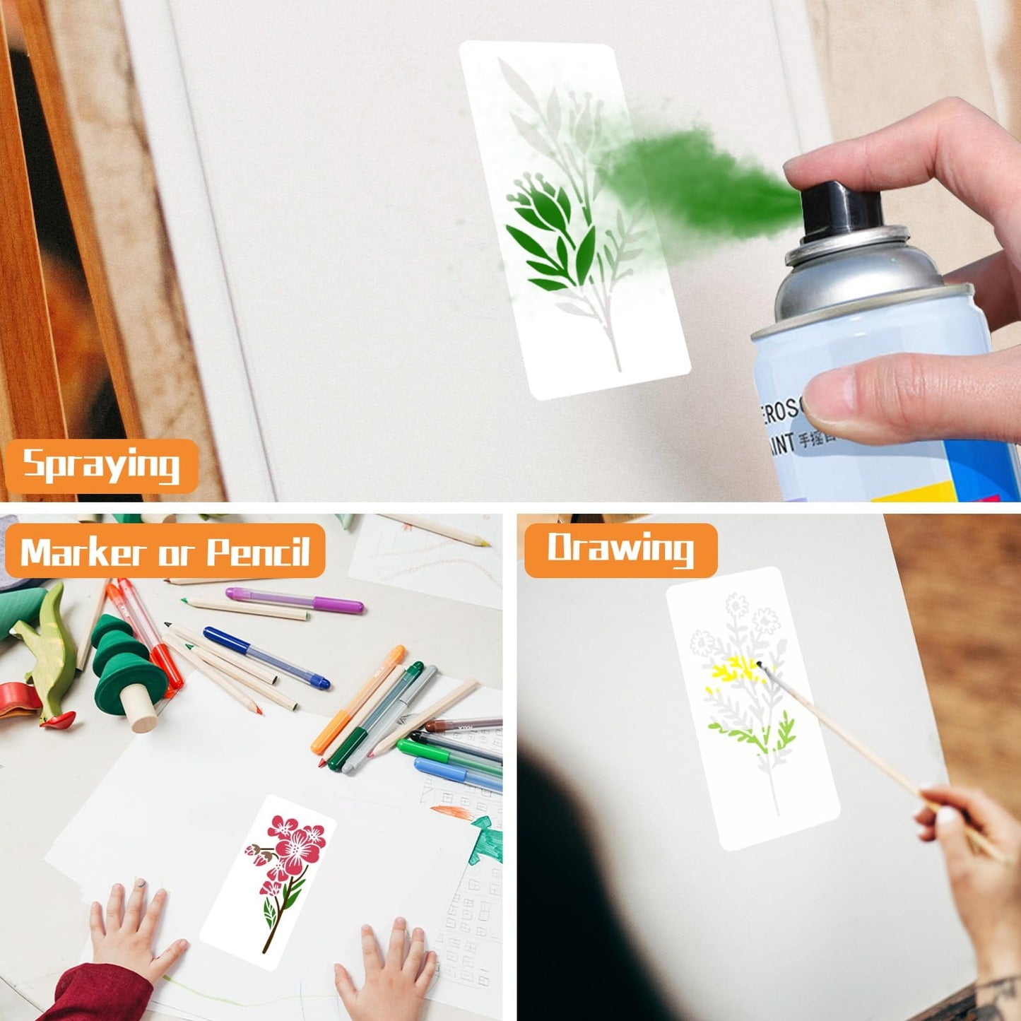 50PCS Flower Stencils for Painting, Small Botanical Stencils for Crafts Reusable, Plastic Drawing Templates for Painting on Wood, Wall, Card, Scrapbooking