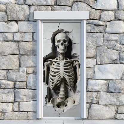 arricraft 2 Pcs 3D Self-Adhesive Door Sticker, 31.5"x78.7" Broken Wall Skeleton Decorations Door Murals Stickers PVC Removable Wallpaper Decoration for Bedrooms Living Room